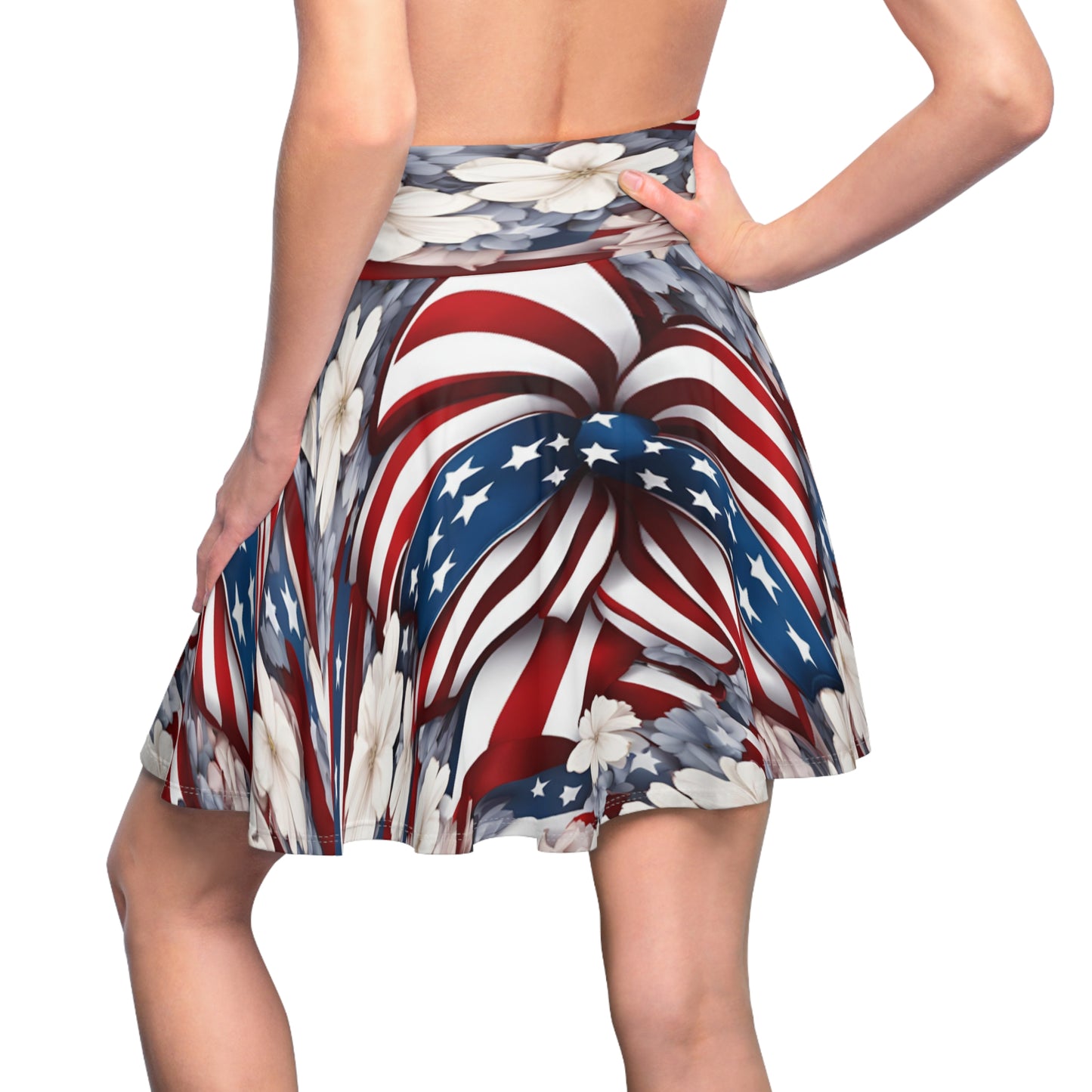 Patriotic Skater Skirt with USA Flag Inspired Design - Red, White, and Blue Style - Printspirationz