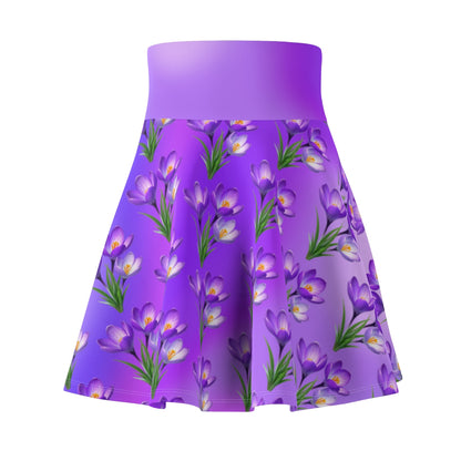 Purple Gradient Colored, Floral Skater Skirt - Versatile High Waist Ombre- Perfect for Mixing and Matching Colors (AOP) - Printspirationz