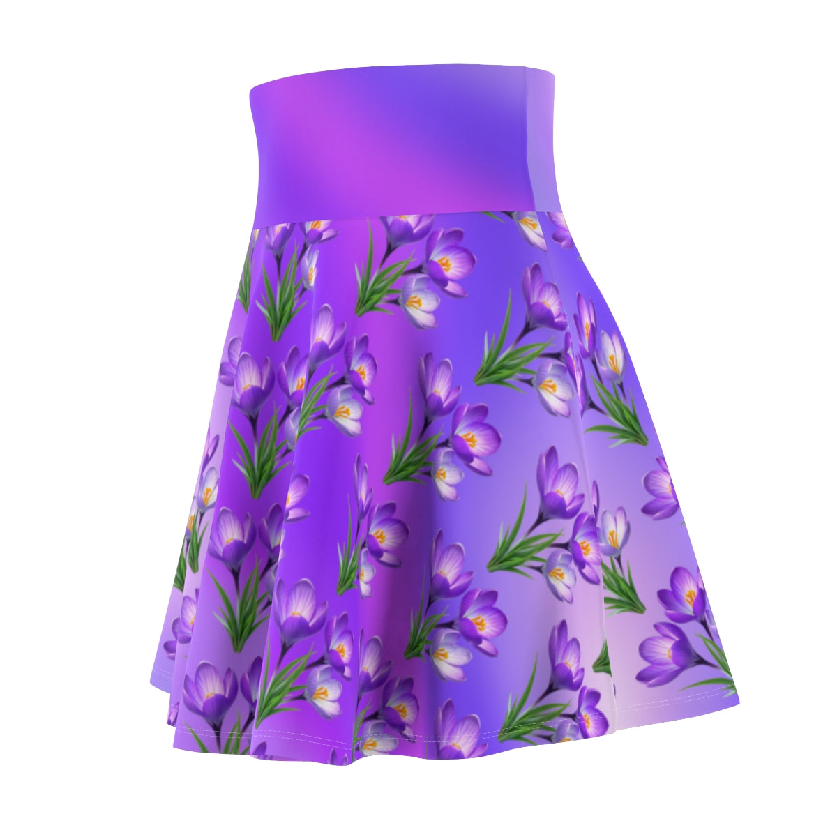 Purple Gradient Colored, Floral Skater Skirt - Versatile High Waist Ombre- Perfect for Mixing and Matching Colors (AOP) - Printspirationz