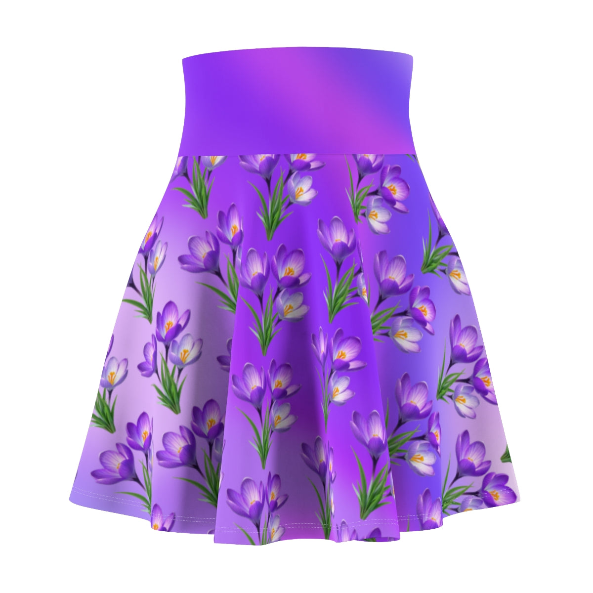 Purple Gradient Colored, Floral Skater Skirt - Versatile High Waist Ombre- Perfect for Mixing and Matching Colors (AOP) - Printspirationz