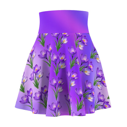 Purple Gradient Colored, Floral Skater Skirt - Versatile High Waist Ombre- Perfect for Mixing and Matching Colors (AOP) - Printspirationz