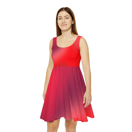Red Gradient Bold Colored Skater Dress - Flowy & Flattering Fit,  Perfect for any Occasion - Printspirationz