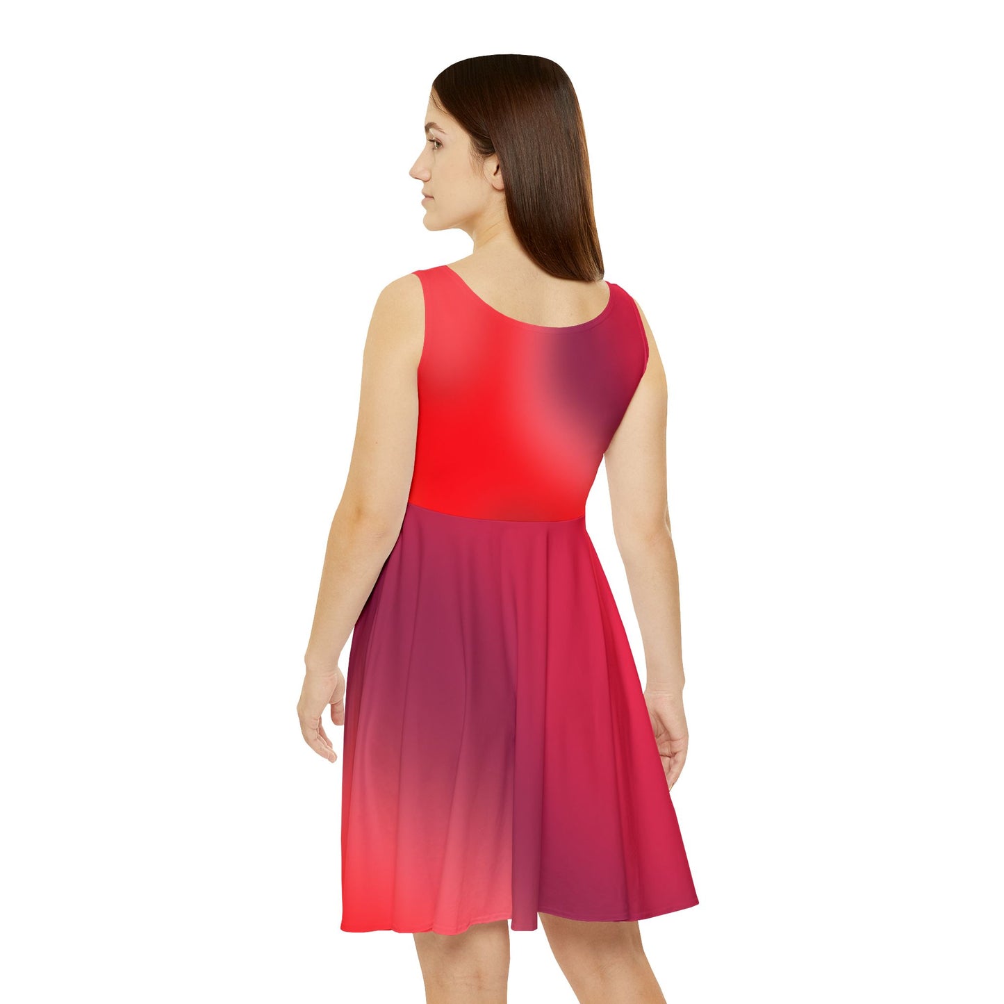 Red Gradient Bold Colored Skater Dress - Flowy & Flattering Fit,  Perfect for any Occasion - Printspirationz