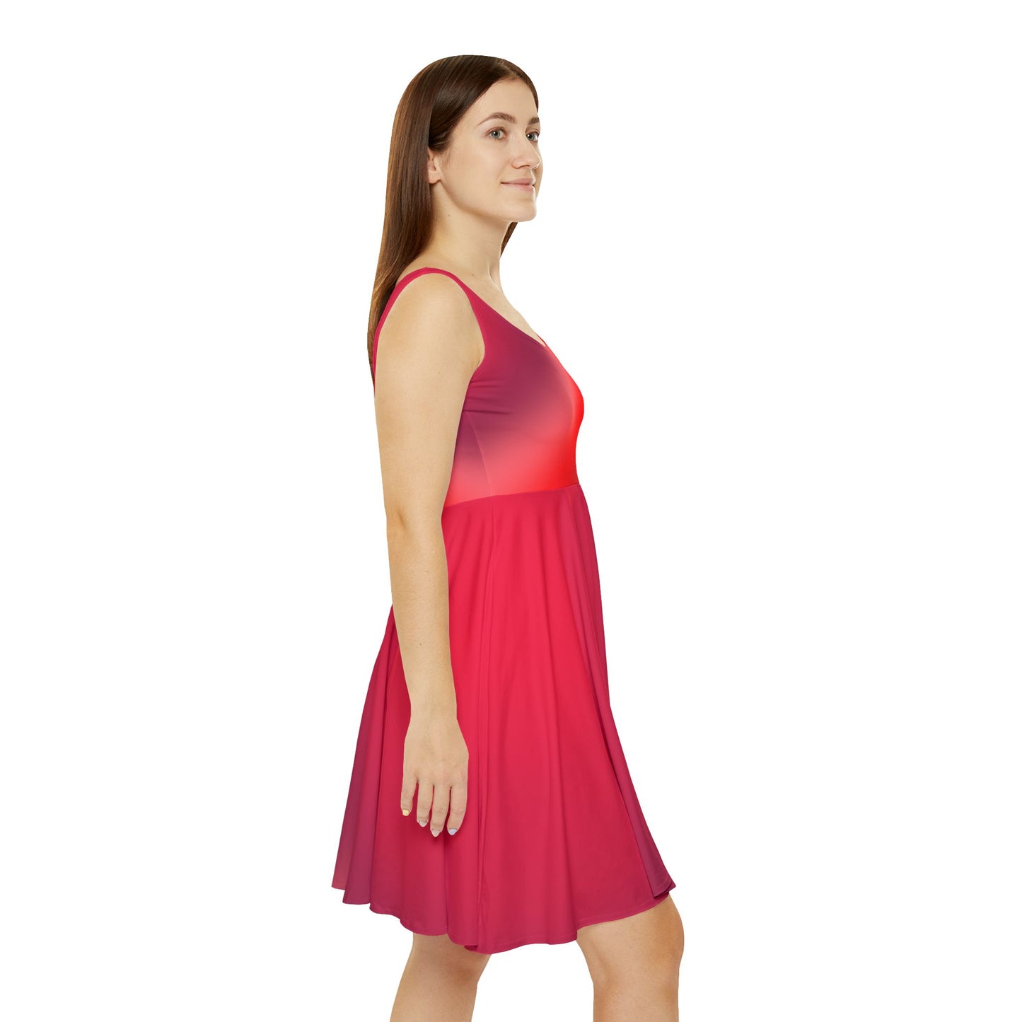 Red Gradient Bold Colored Skater Dress - Flowy & Flattering Fit,  Perfect for any Occasion - Printspirationz