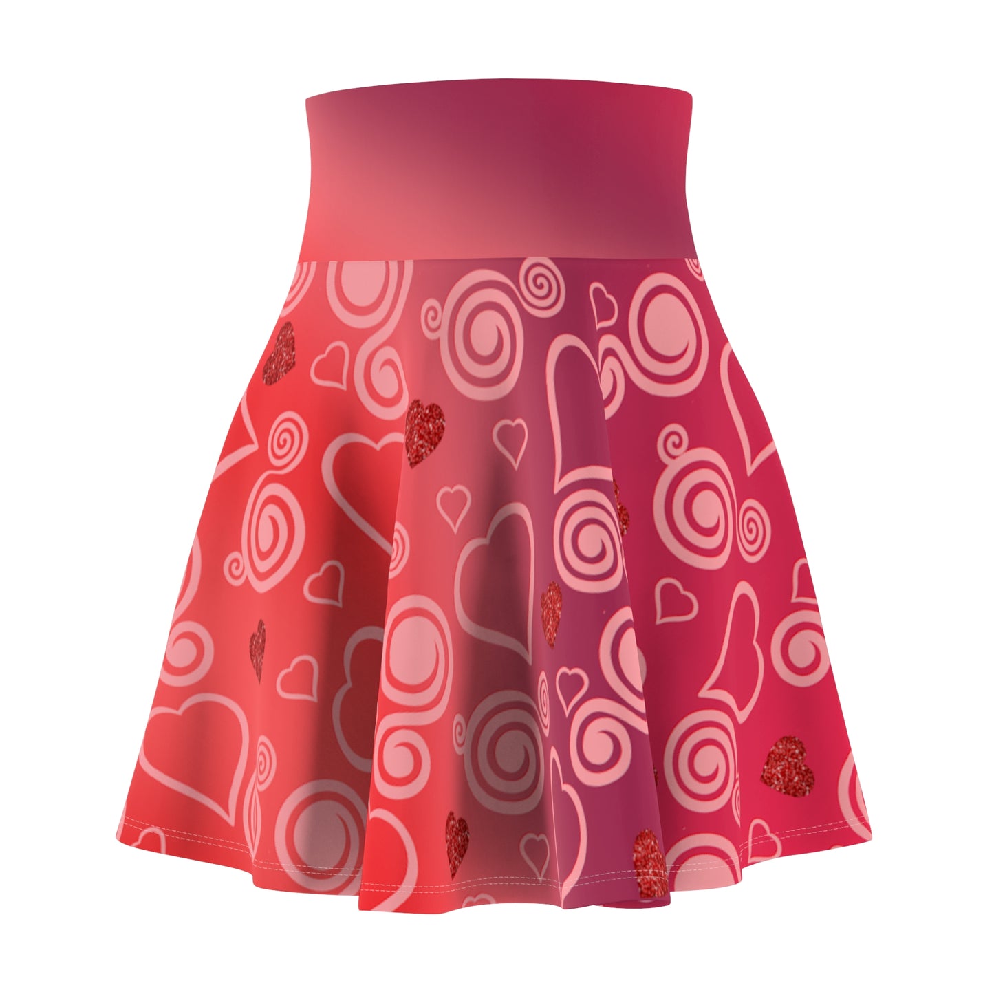 Red Gradient Colored, Hearts AND Swirls Skater Skirt - Versatile High Waist Ombre - Perfect for Mixing and Matching Colors (AOP) - Printspirationz