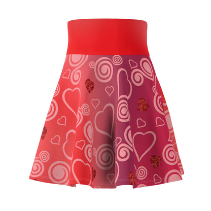 Red Gradient Colored, Hearts AND Swirls Skater Skirt - Versatile High Waist Ombre - Perfect for Mixing and Matching Colors (AOP) - Printspirationz