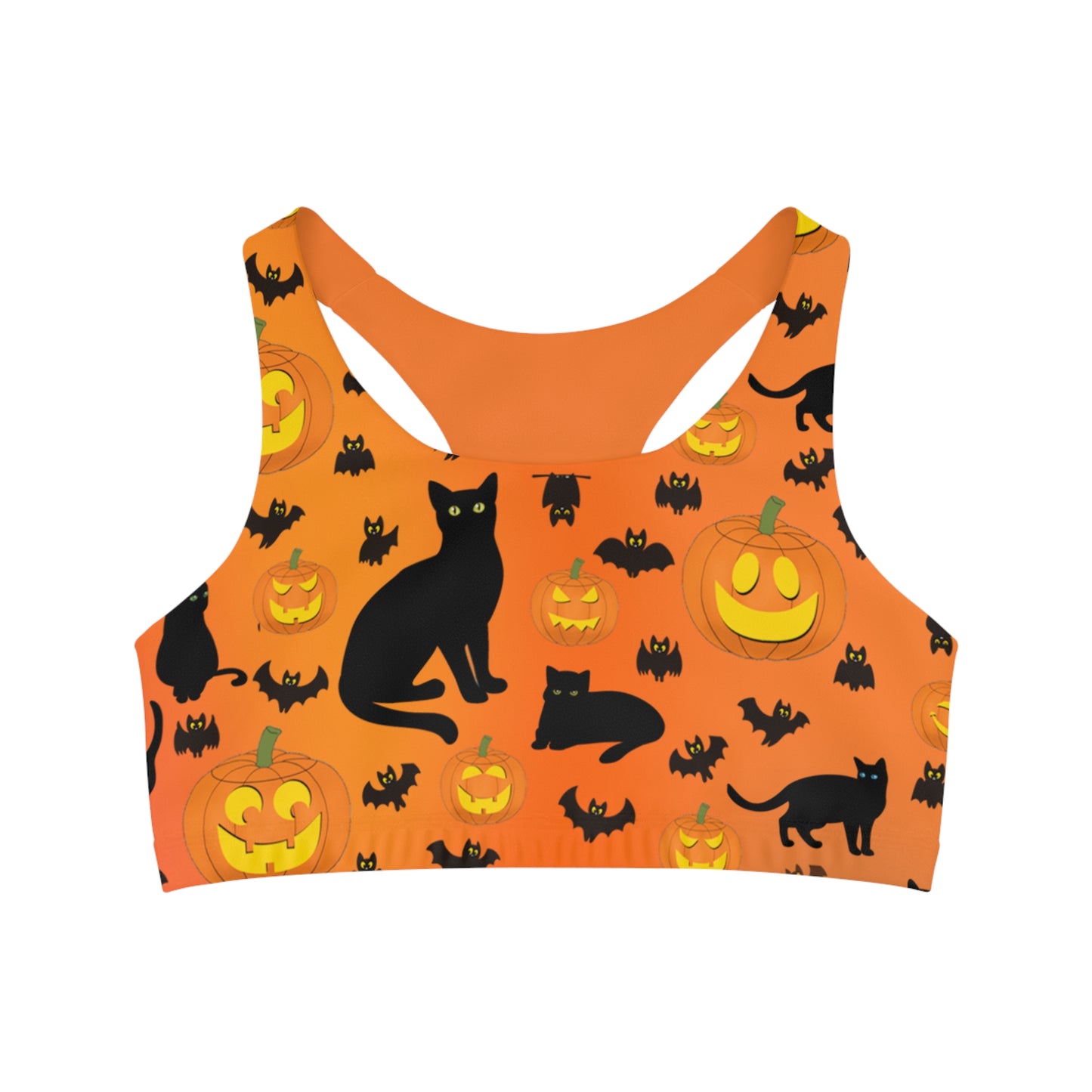 Sports Bra Halloween Pumpkins Bats Cat Print - Printspirationz