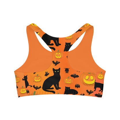 Sports Bra Halloween Pumpkins Bats Cat Print - Printspirationz