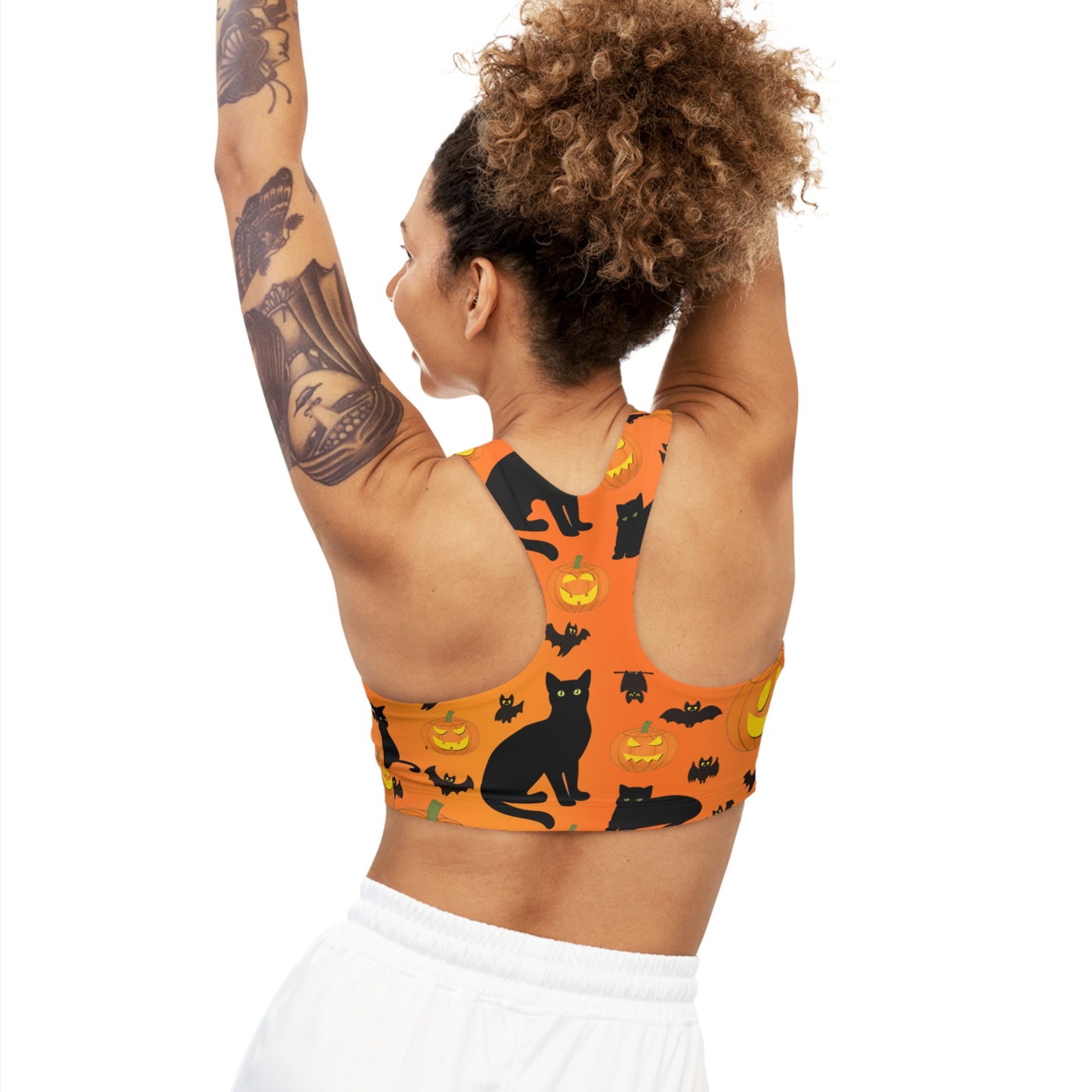 Sports Bra Halloween Pumpkins Bats Cat Print - Printspirationz
