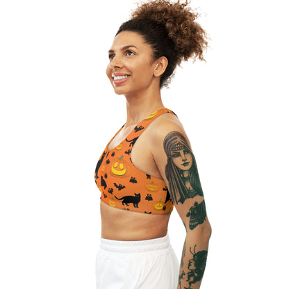 Sports Bra Halloween Pumpkins Bats Cat Print - Printspirationz