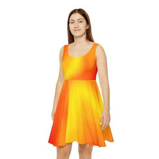 Vibrant Fire Tones Skater Dress - Red and Orange Gradient - Trendy Streetwear - Printspirationz