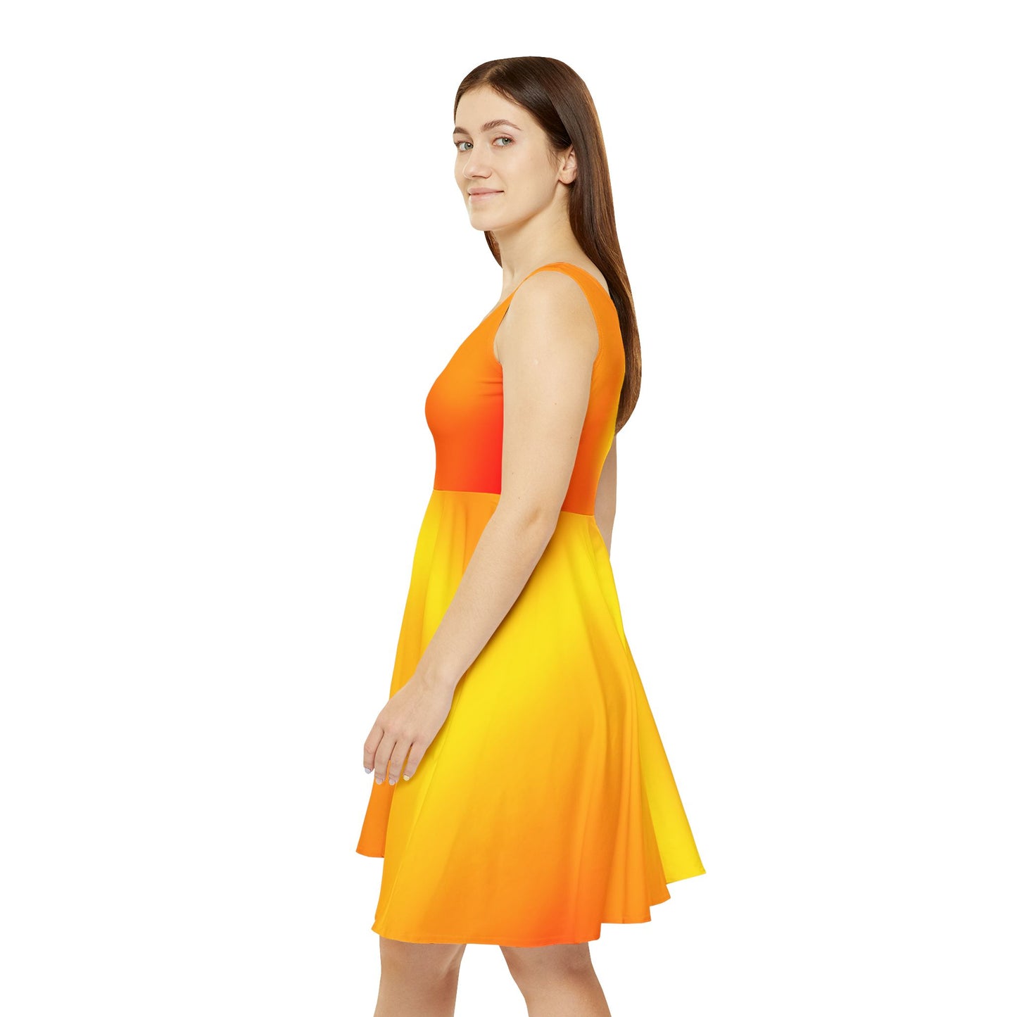 Vibrant Fire Tones Skater Dress - Red and Orange Gradient - Trendy Streetwear - Printspirationz