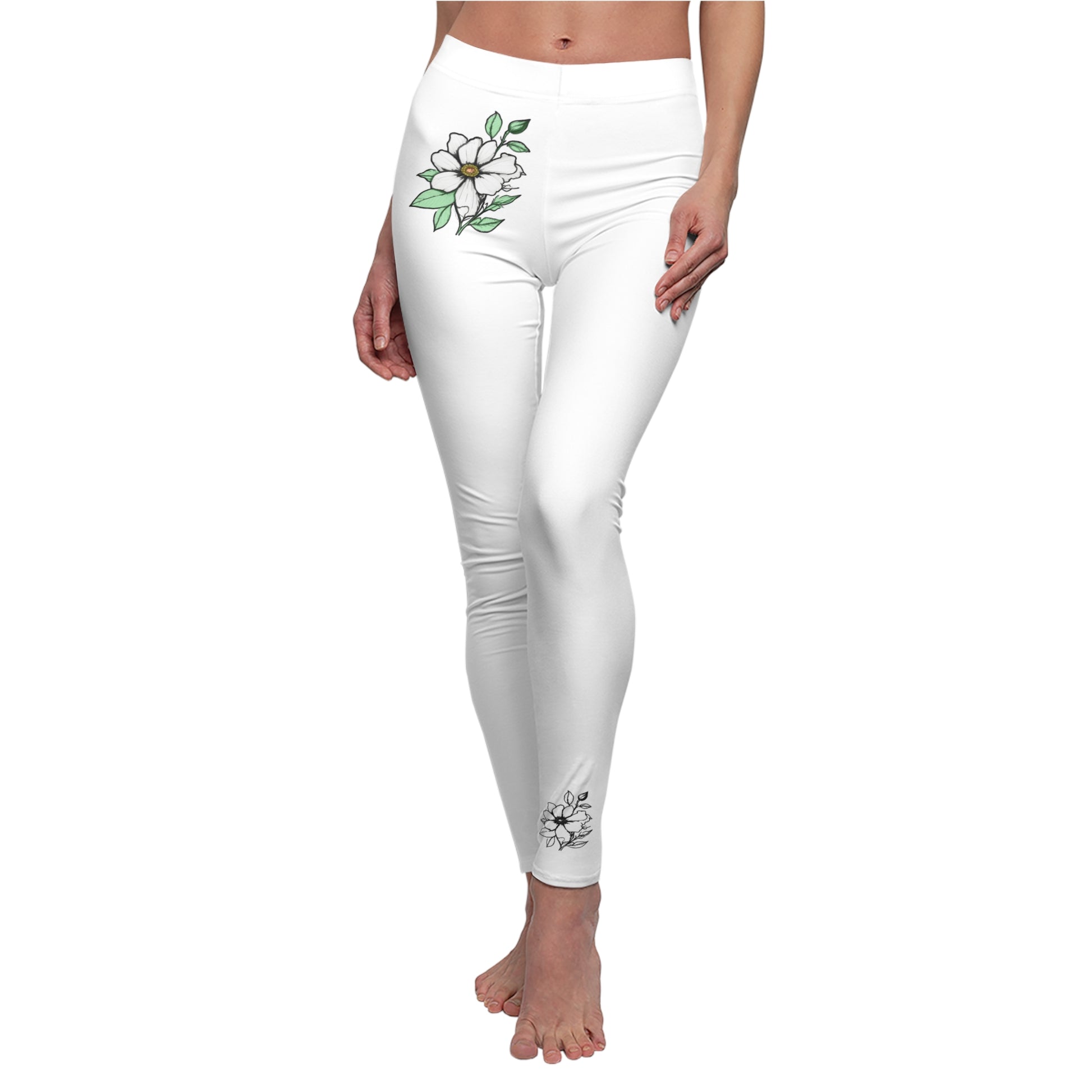 Stylish Floral Decal Casual Solid Leggings for Women - Versatile Cut & Sew Exercise, Skinny Fit, Sporty, Yoga Pants - Comfy Everyday Wear - Printspirationz