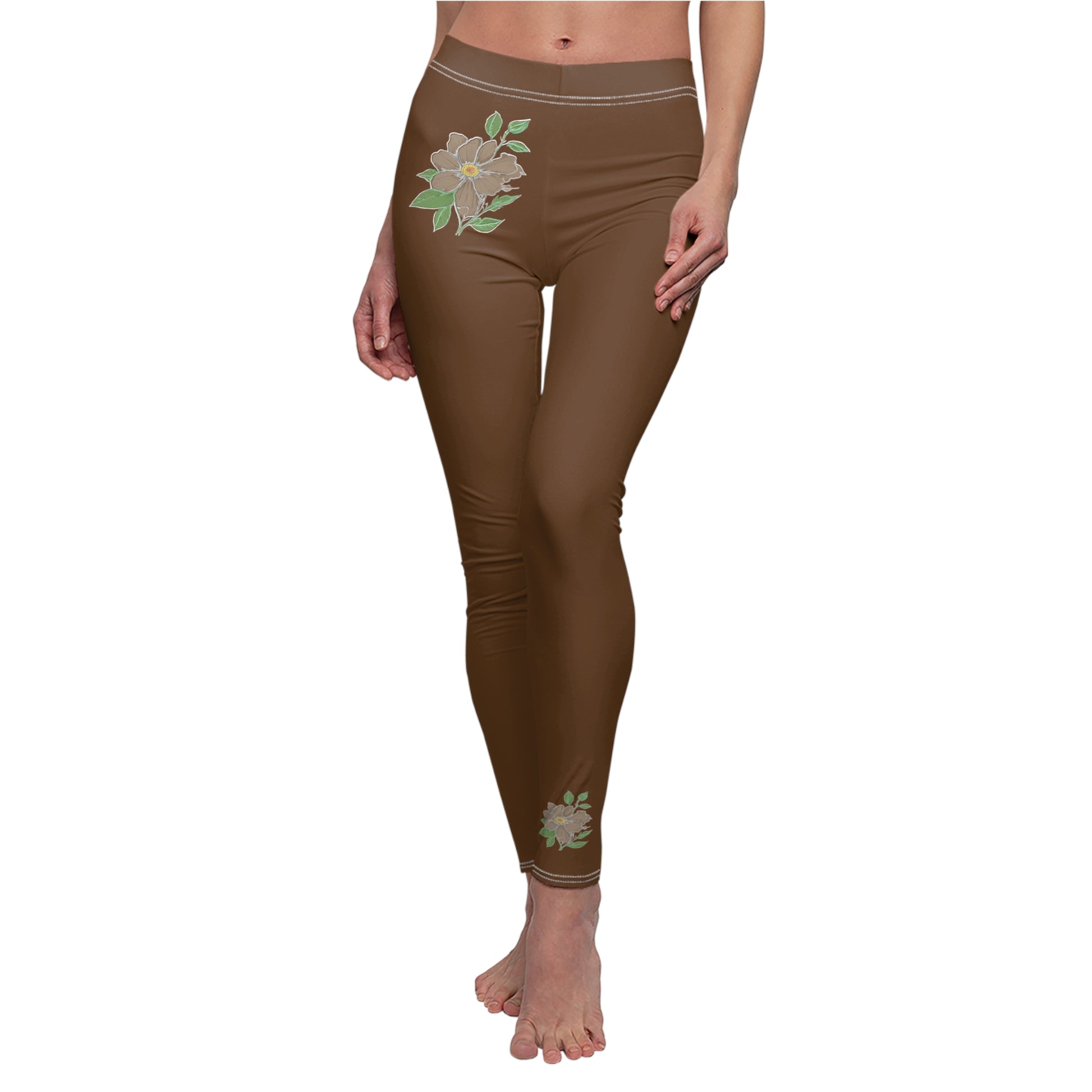 Stylish Floral Decal Casual Solid Leggings for Women - Versatile Cut & Sew Exercise, Skinny Fit, Sporty, Yoga Pants - Comfy Everyday Wear - Printspirationz