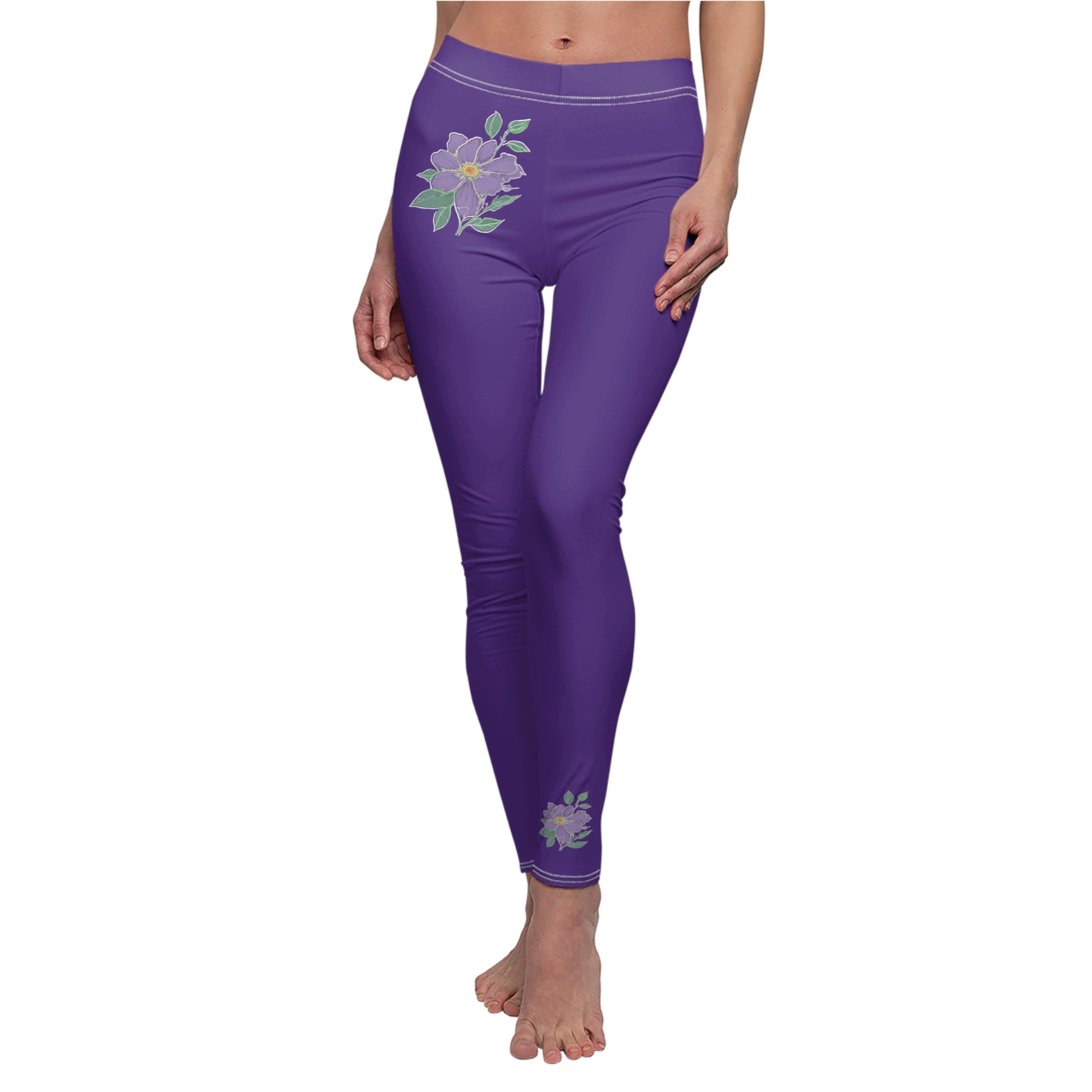 Stylish Floral Decal Casual Solid Leggings for Women - Versatile Cut & Sew Exercise, Skinny Fit, Sporty, Yoga Pants - Comfy Everyday Wear - Printspirationz
