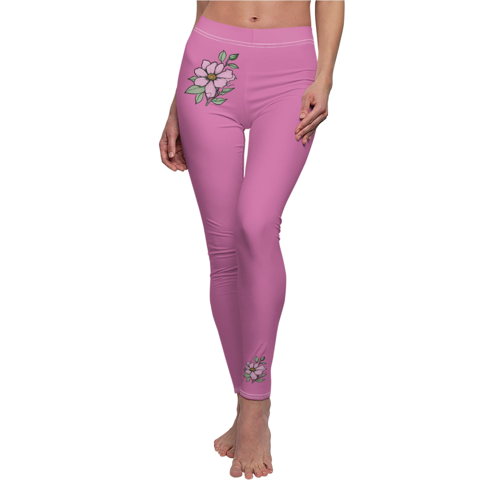 Stylish Floral Decal Casual Solid Leggings for Women - Versatile Cut & Sew Exercise, Skinny Fit, Sporty, Yoga Pants - Comfy Everyday Wear - Printspirationz