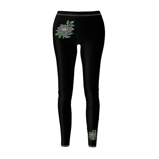 Stylish Floral Decal Solid Casual Leggings for Women - Versatile Cut & Sew Exercise, Skinny Fit, Sporty, Yoga Pants - Comfy Everyday Wear - Printspirationz