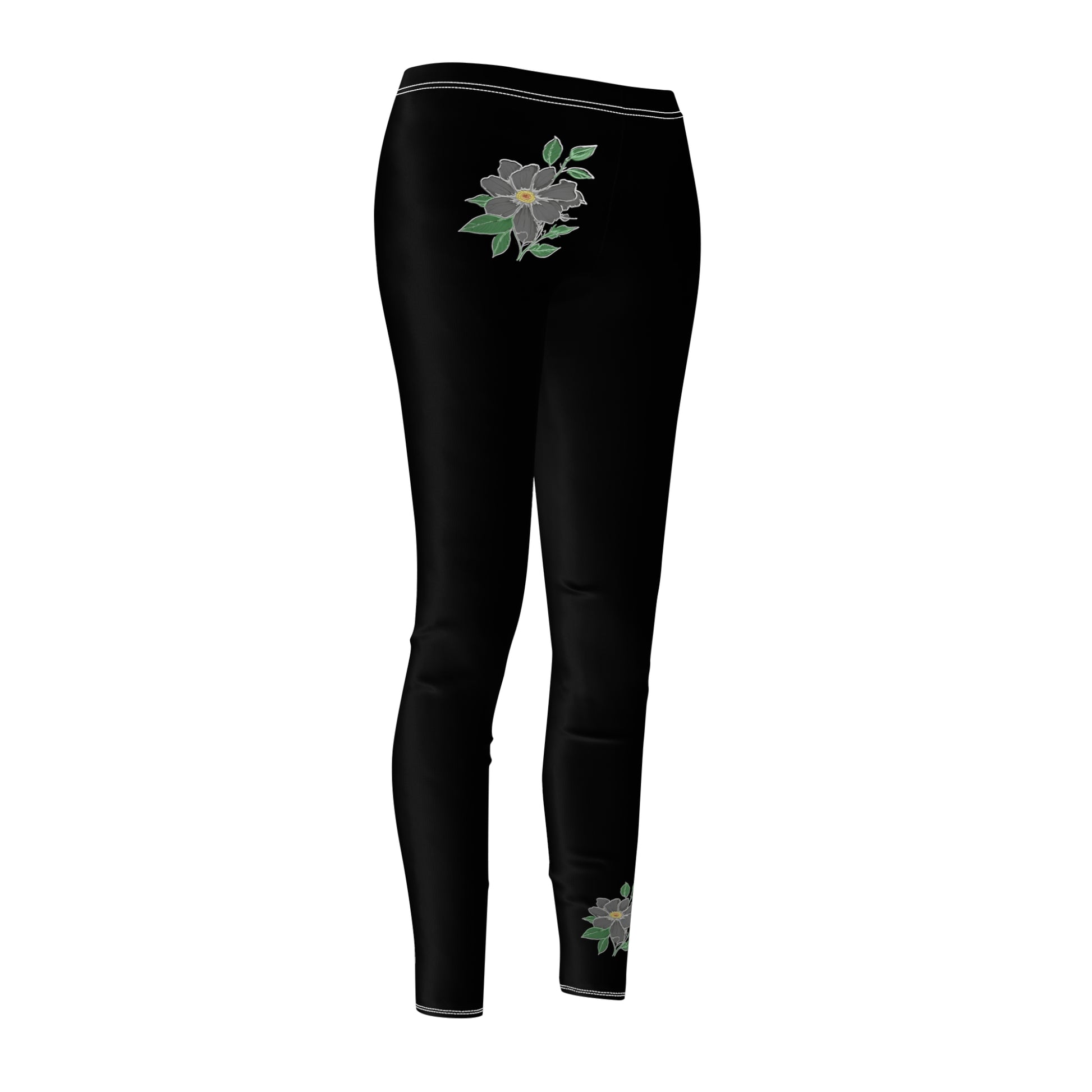 Stylish Floral Decal Solid Casual Leggings for Women - Versatile Cut & Sew Exercise, Skinny Fit, Sporty, Yoga Pants - Comfy Everyday Wear - Printspirationz
