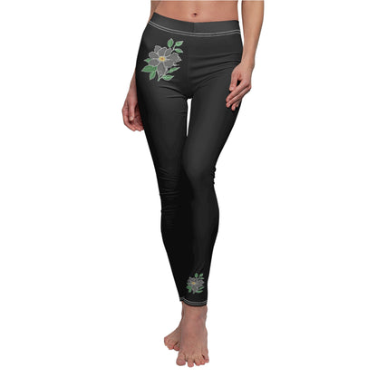 Stylish Floral Decal Solid Casual Leggings for Women - Versatile Cut & Sew Exercise, Skinny Fit, Sporty, Yoga Pants - Comfy Everyday Wear - Printspirationz