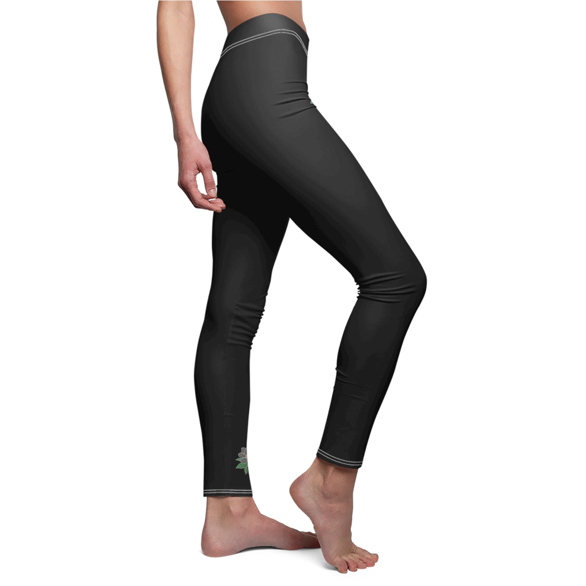 Stylish Floral Decal Solid Casual Leggings for Women - Versatile Cut & Sew Exercise, Skinny Fit, Sporty, Yoga Pants - Comfy Everyday Wear - Printspirationz