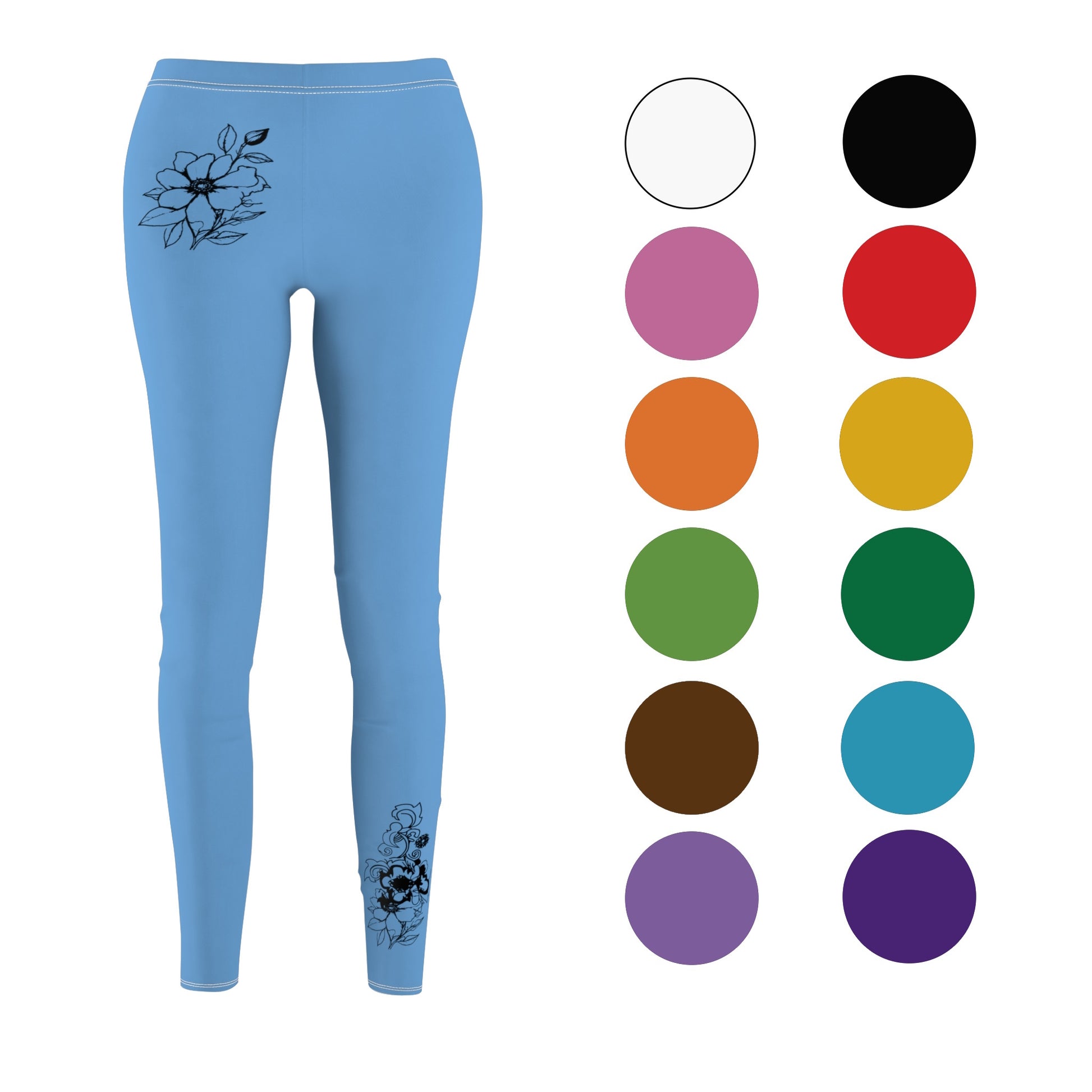 Stylish Floral Decal Solid Casual Leggings for Women - Versatile Cut & Sew Exercise, Skinny Fit, Sporty, Yoga Pants - Comfy Everyday Wear - Printspirationz