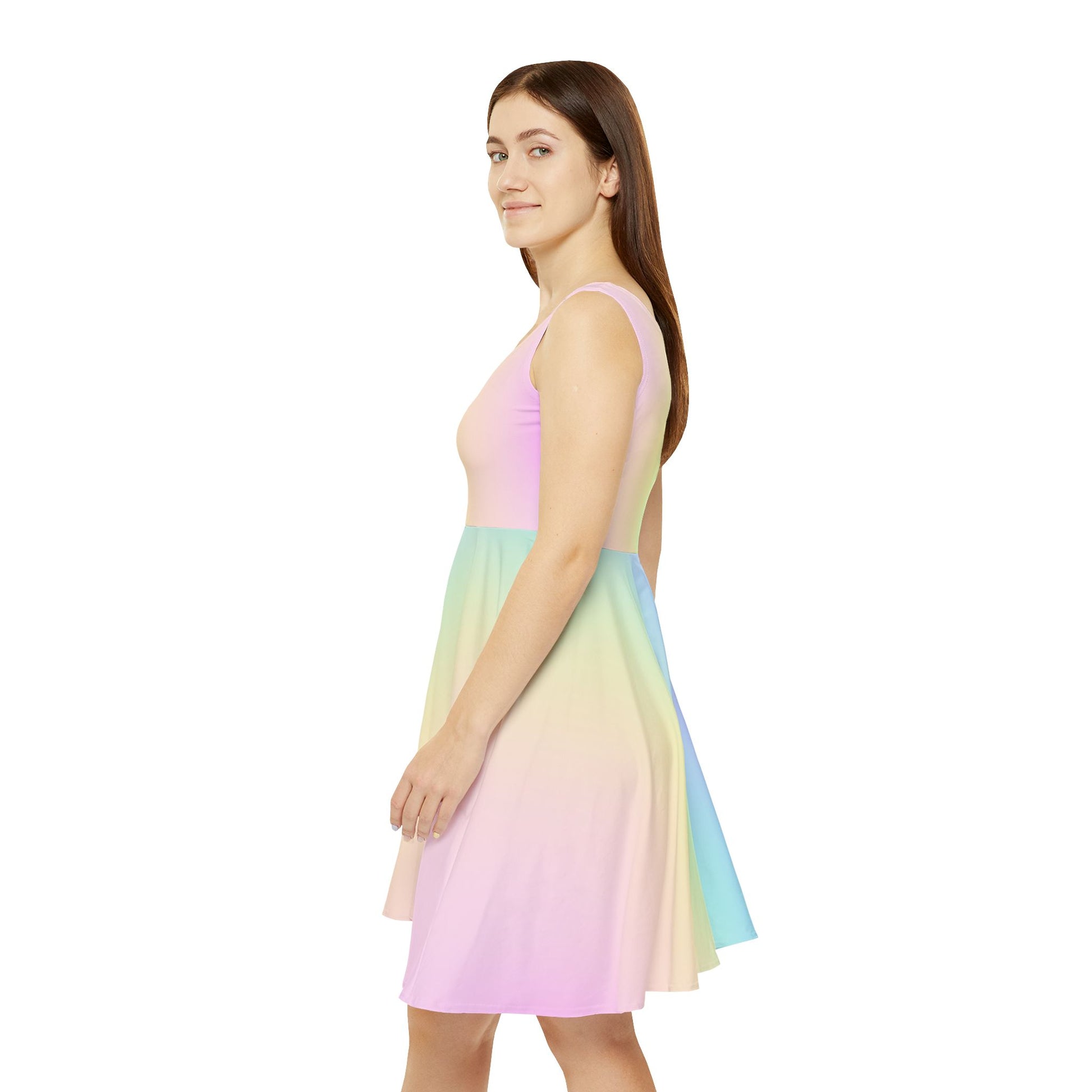 Women’s Pastel Rainbow Gradient Skater Dress – Light, Flowy & Perfect for Summer - Printspirationz