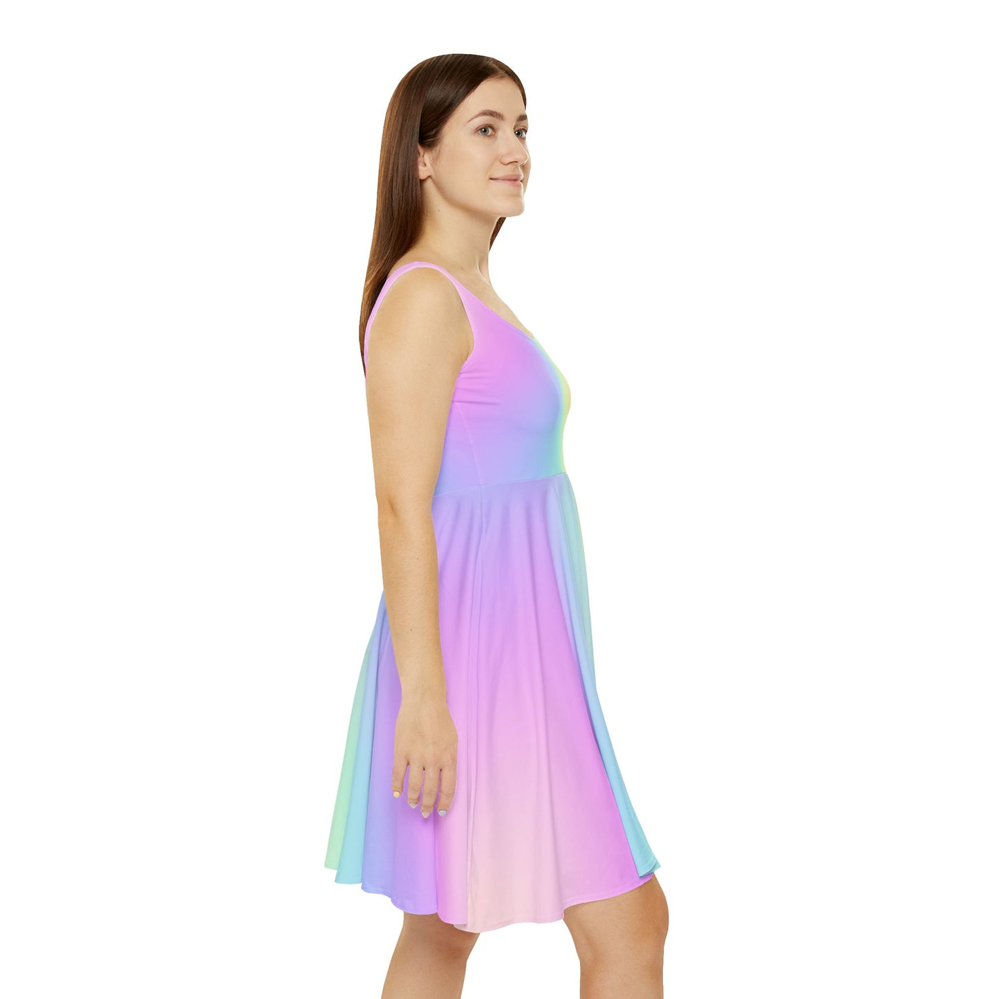 Women’s Pastel Rainbow Gradient Skater Dress – Light, Flowy & Perfect for Summer - Printspirationz