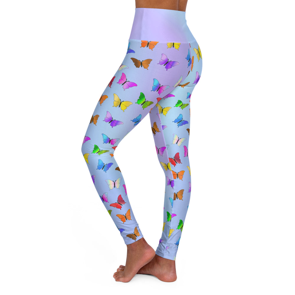 Yoga Leggings, Butterfly Print Leggings, Workout Pants, Athleisure Wear, Pastel Blue Gradient, Yoga Gifts for Her