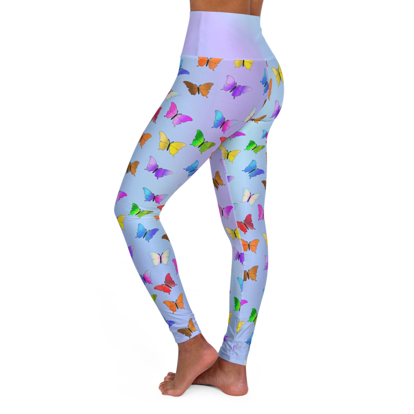 Yoga Leggings, Butterfly Print Leggings, Workout Pants, Athleisure Wear, Pastel Blue Gradient, Yoga Gifts for Her - Printspirationz