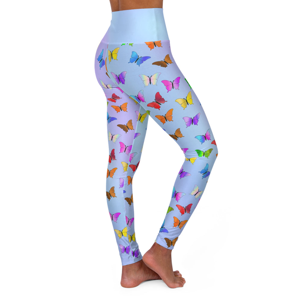 Yoga Leggings, Butterfly Print Leggings, Workout Pants, Athleisure Wear, Pastel Blue Gradient, Yoga Gifts for Her