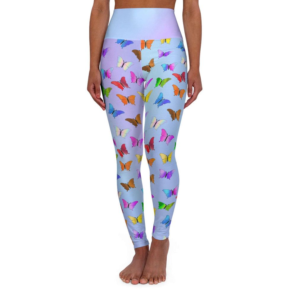 Yoga Leggings, Butterfly Print Leggings, Workout Pants, Athleisure Wear, Pastel Blue Gradient, Yoga Gifts for Her