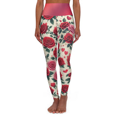 Yoga Leggings, Red Roses Pattern, Floral Workout Pants, Women's Activewear, Fitness Tights, Gym Leggings, Running Leggings