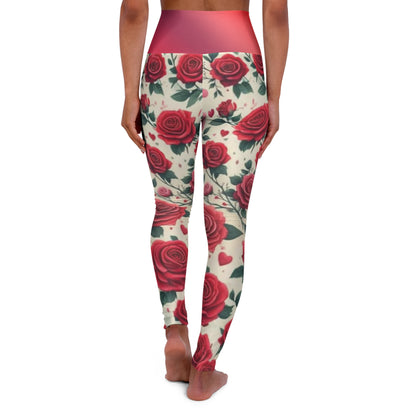Yoga Leggings, Red Roses Pattern, Floral Workout Pants, Women's Activewear, Fitness Tights, Gym Leggings, Running Leggings - Printspirationz