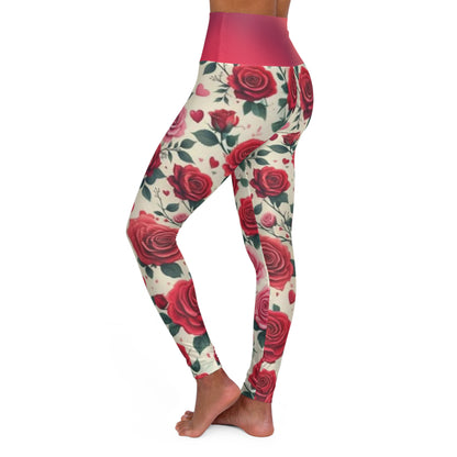 Yoga Leggings, Red Roses Pattern, Floral Workout Pants, Women's Activewear, Fitness Tights, Gym Leggings, Running Leggings - Printspirationz