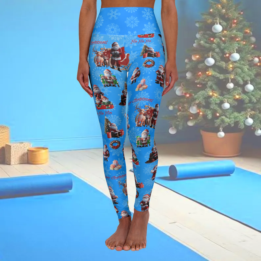 Yoga Leggings, Santa Claus Print, Christmas Workout Pants, Festive Athletic Wear, Holiday Fitness Apparel