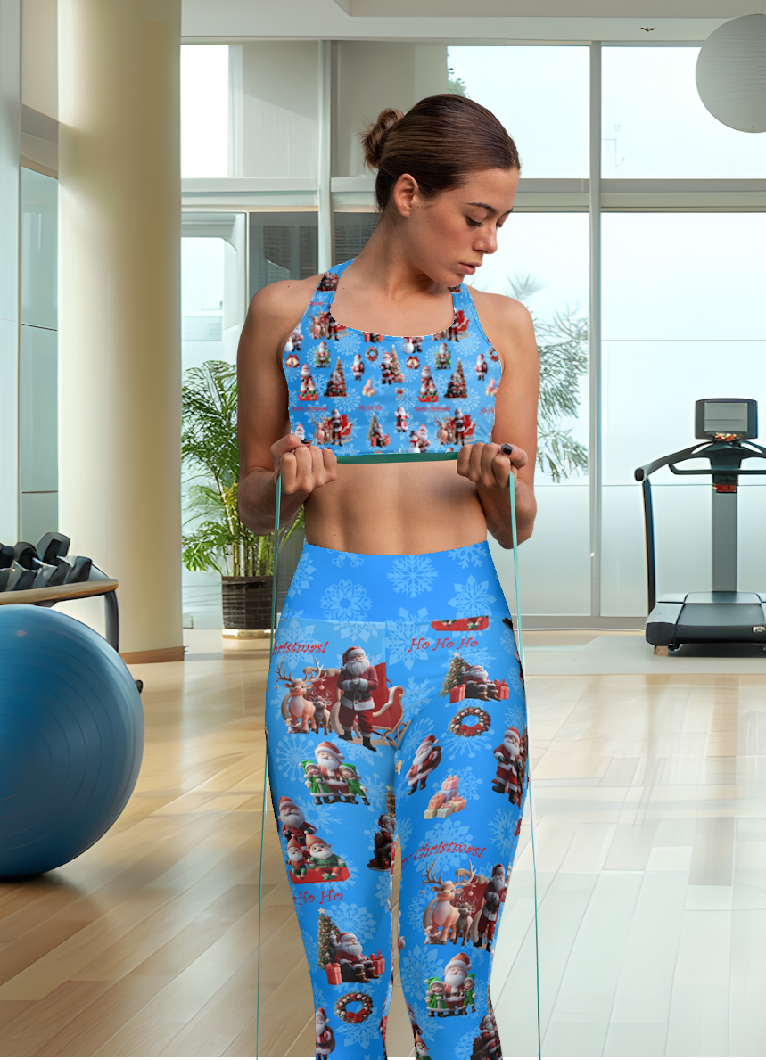 Yoga Leggings, Santa Claus Print, Christmas Workout Pants, Festive Athletic Wear, Holiday Fitness Apparel