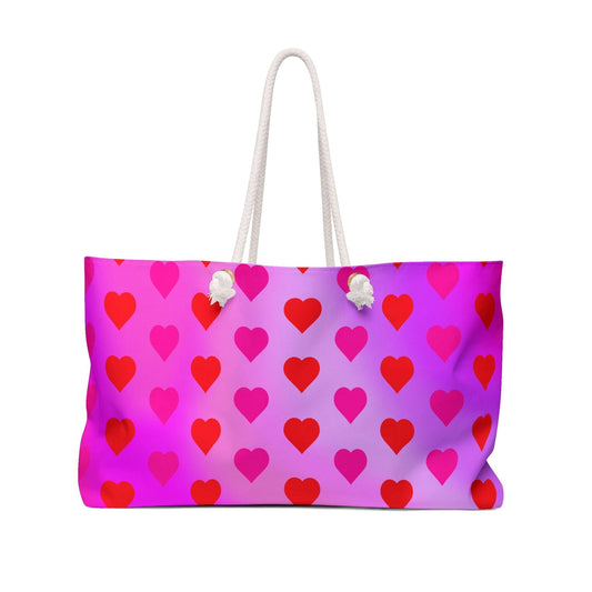 Chic Heart Pattern Weekender Bag, Perfect for Travel, Beach Days, Gym, Gifts for Her, Valentines Day Essentials, Love Theme