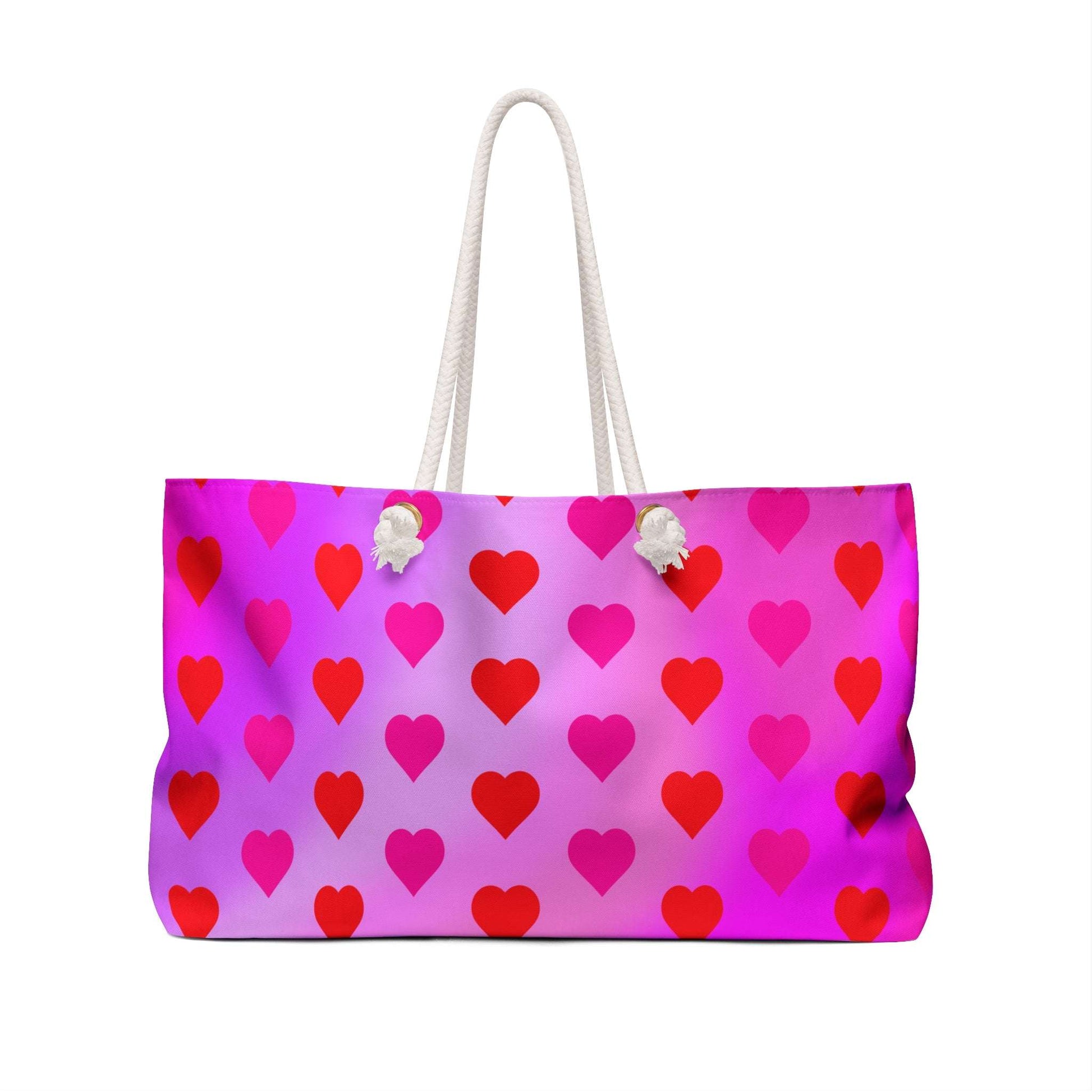 Chic Heart Pattern Weekender Bag, Perfect for Travel, Beach Days, Gym, Gifts for Her, Valentines Day Essentials, Love Theme