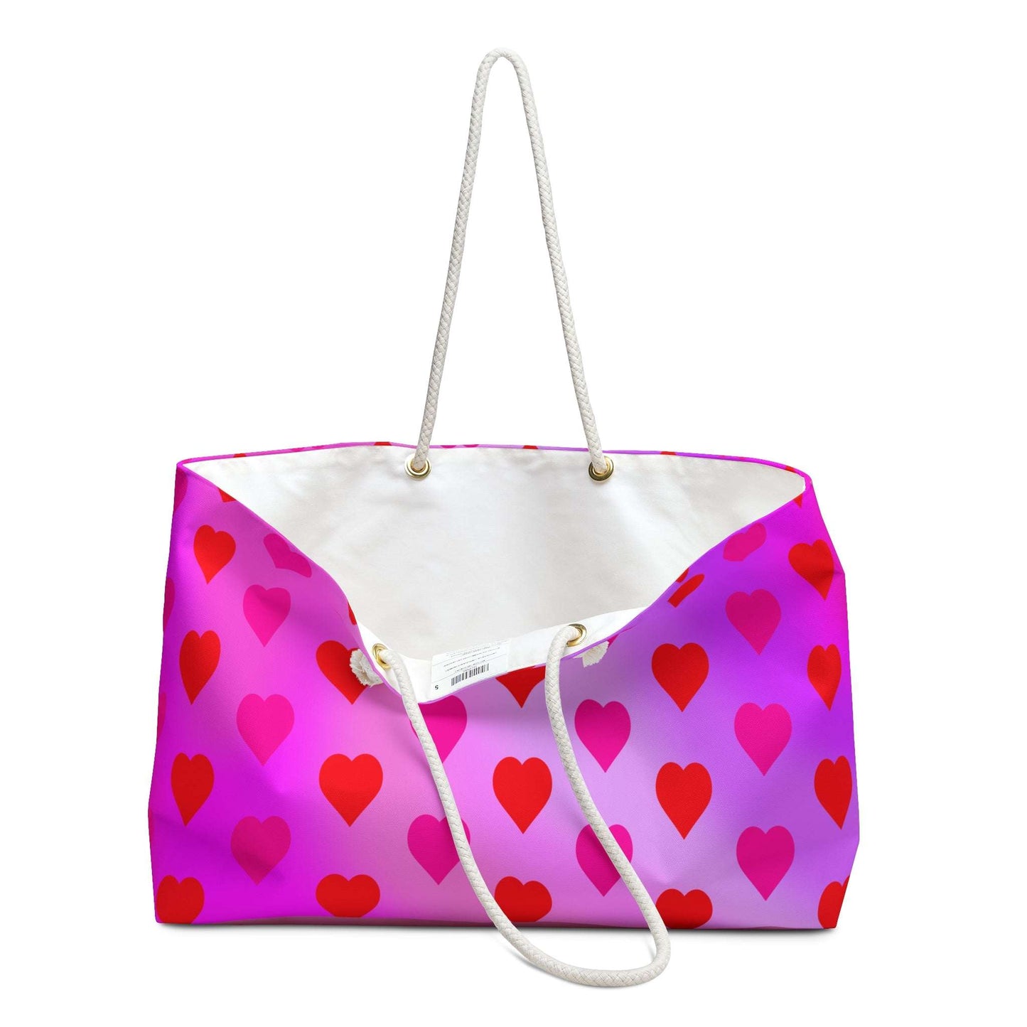 Chic Heart Pattern Weekender Bag, Perfect for Travel, Beach Days, Gym, Gifts for Her, Valentines Day Essentials, Love Theme