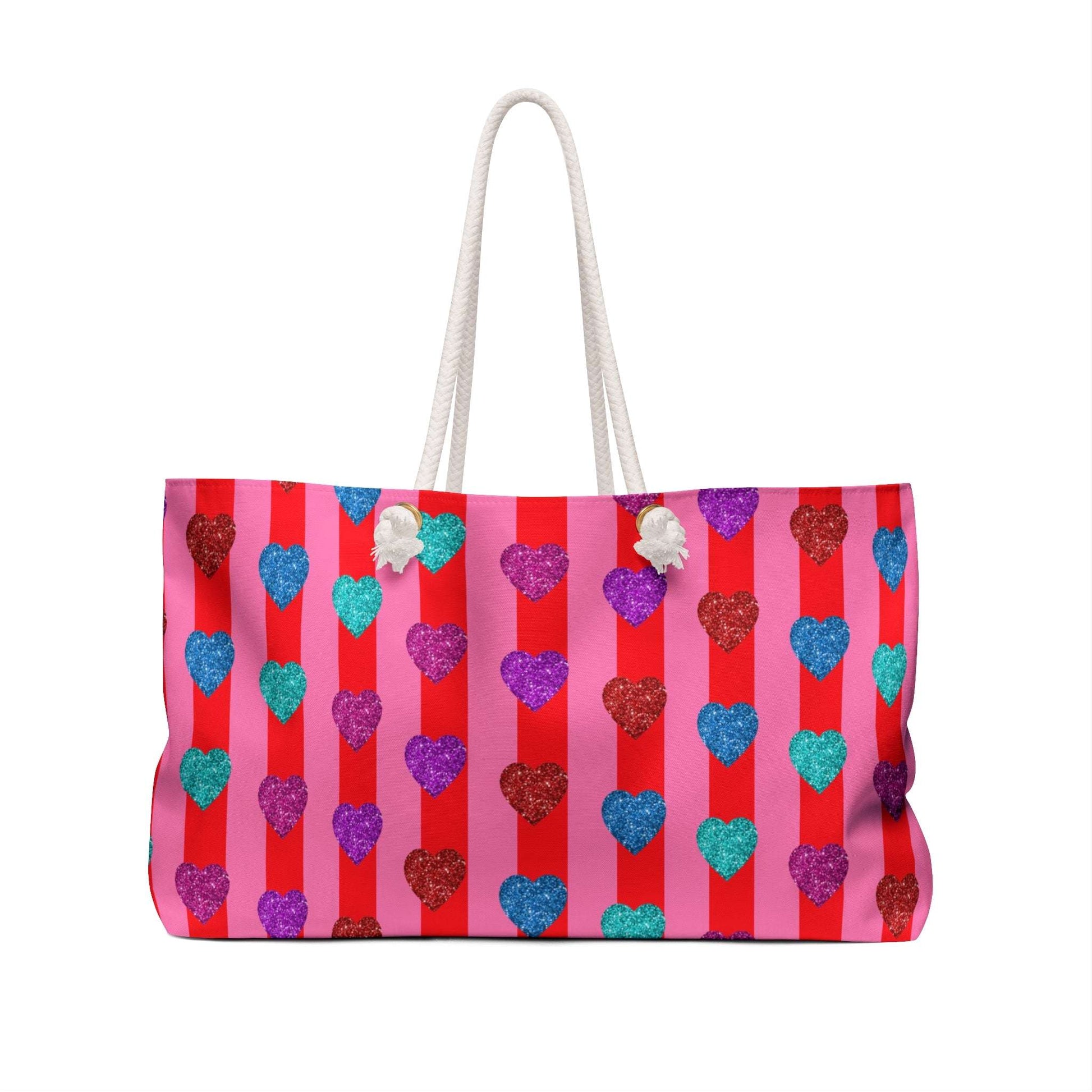 Heart and Stripes Weekender Bag, Travel Duffel, Overnight Bag, Carry On Luggage, Gym Bag, Hearts and Stripes Design