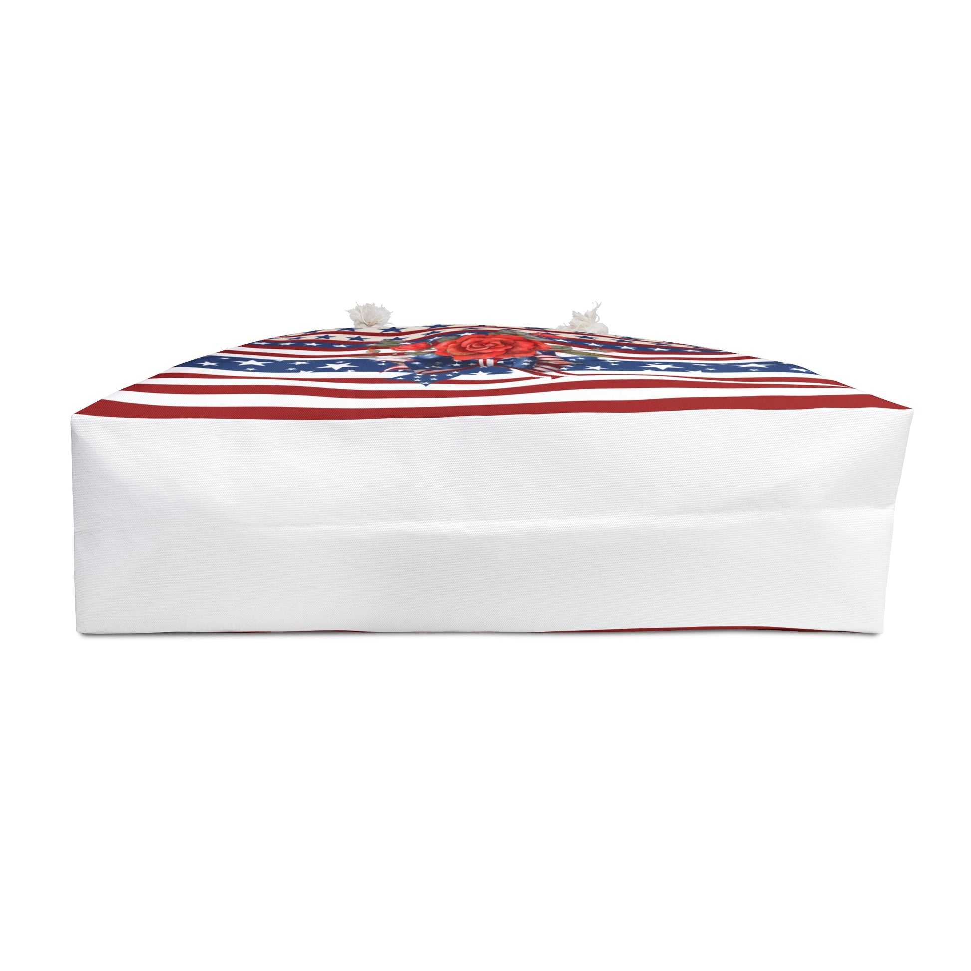 Patriotic Tote Roomy Oversized Bag with Star and Stripes Floral, Bow Patterns in Classic Red, White, and Blue Colors, USA Weekend Bag Design - Printspirationz