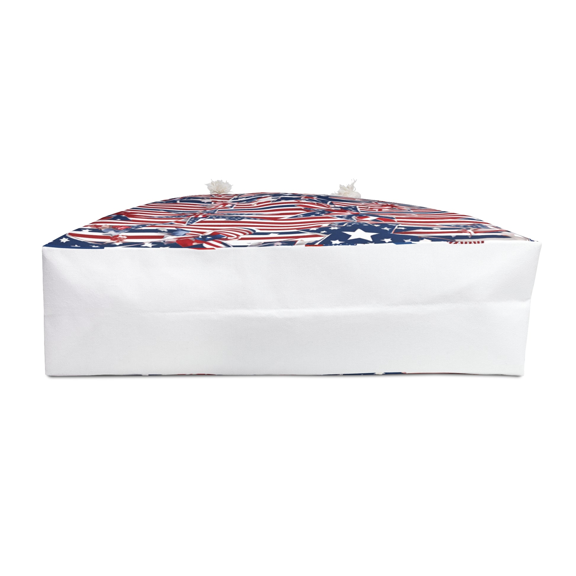 Patriotic Tote Roomy Oversized Bag with Star and Stripes Floral, Bow Patterns in Classic Red, White, and Blue Colors, USA Weekend Bag Design - Printspirationz