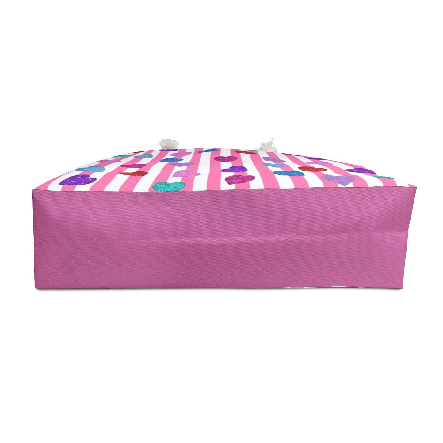 Weekender Bag, Heart Patterned Travel Tote, Overnight Duffel, Pink Striped Valentines Gift Bag, Large Carry-On Luggage, Colorful Love Theme