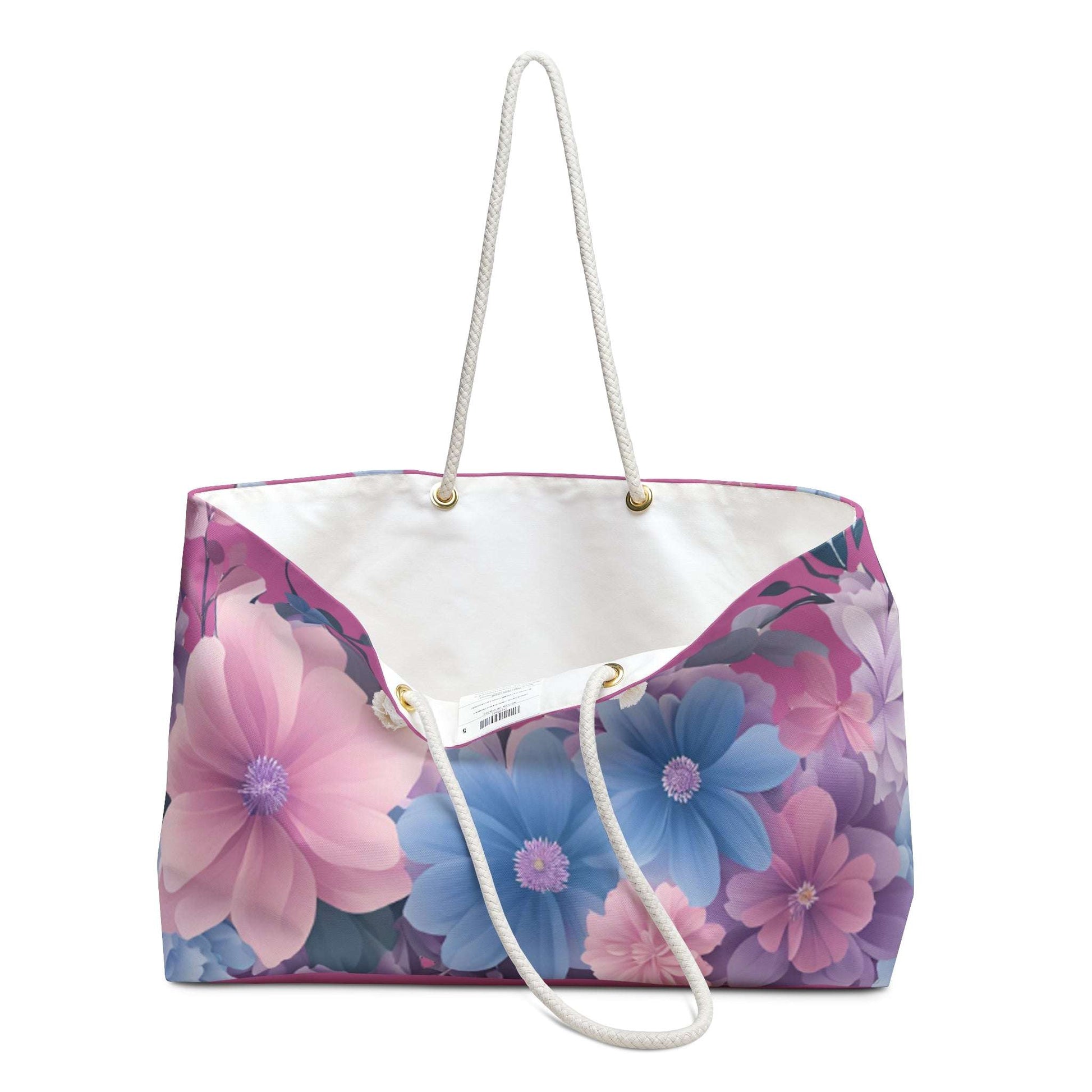 Weekender Bag with Pink & Blue Flowers, Floral Travel Tote, Overnight Bag, Getaway Duffel, Feminine Floral Gym Bag, Mothers Day Gift for Mom