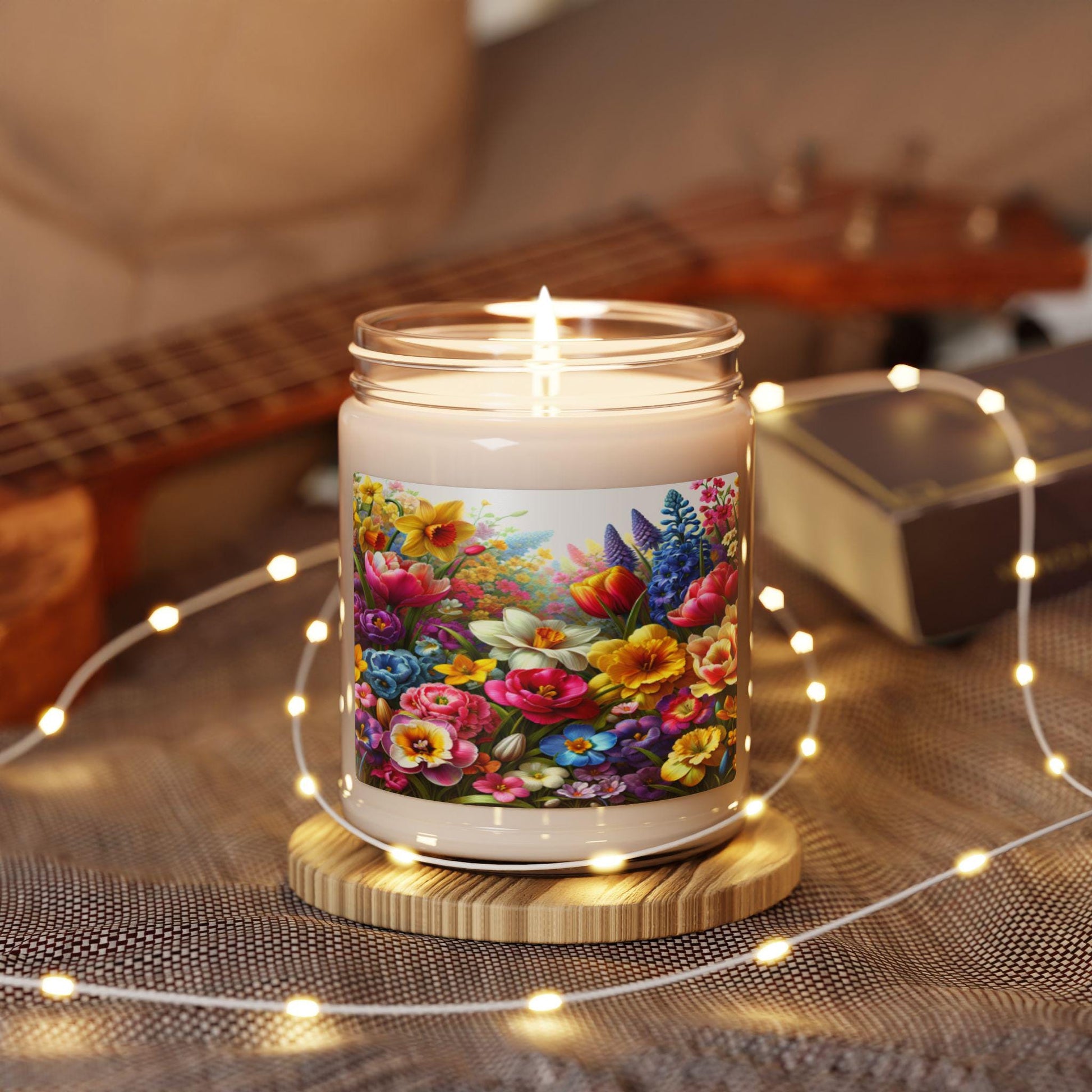 Aromatherapy Soy Candle, Floral Garden Design, Hand-Poured Scented Candle, Home Decor, Gift Idea, Natural Wax Candle - Printspirationz