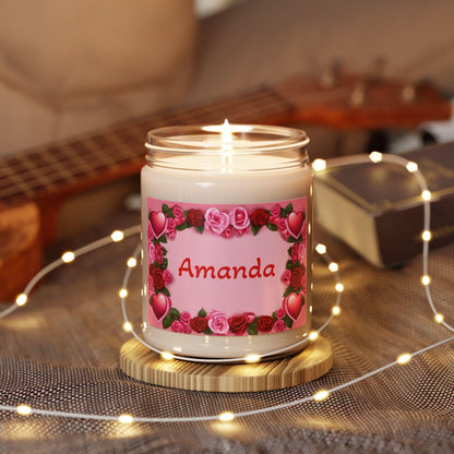 Aromatherapy Soy Candle, Personalized Message with Hearts and Roses, Gift for Her, Valentine's Day Candle, Pink Background, Scented Candle - Printspirationz