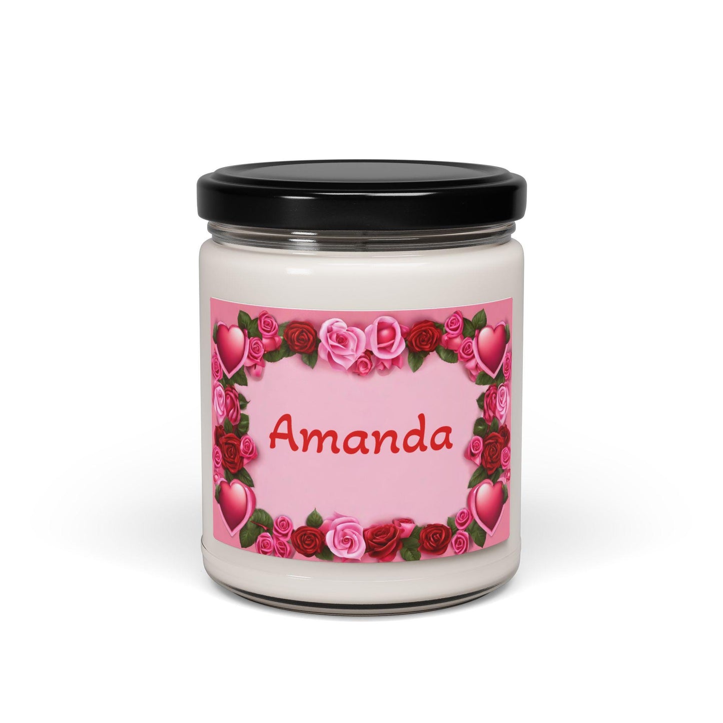 Aromatherapy Soy Candle, Personalized Message with Hearts and Roses, Gift for Her, Valentine's Day Candle, Pink Background, Scented Candle - Printspirationz