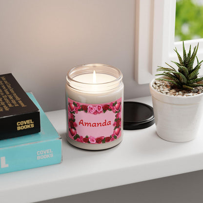 Aromatherapy Soy Candle, Personalized Message with Hearts and Roses, Gift for Her, Valentine's Day Candle, Pink Background, Scented Candle - Printspirationz