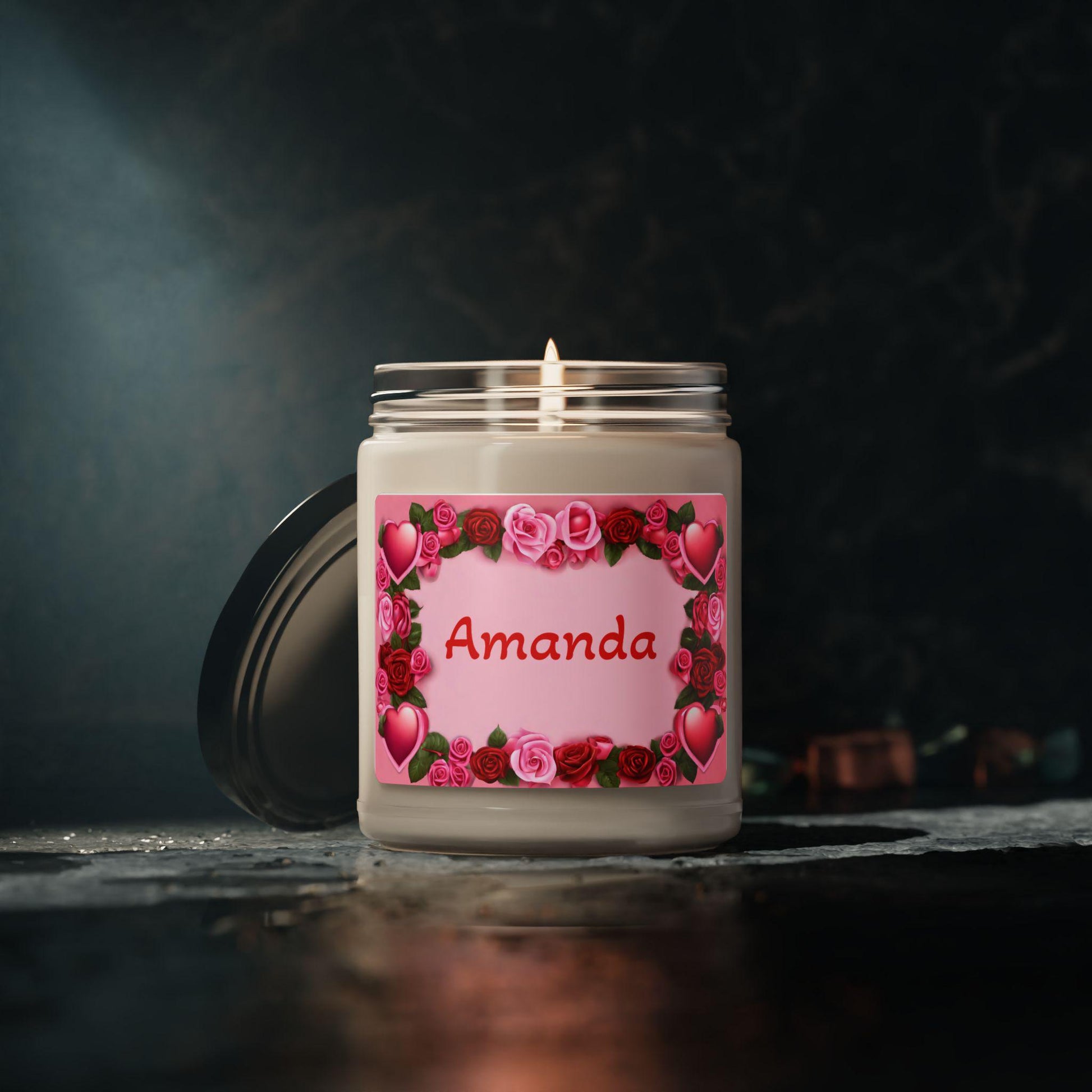 Aromatherapy Soy Candle, Personalized Message with Hearts and Roses, Gift for Her, Valentine's Day Candle, Pink Background, Scented Candle - Printspirationz