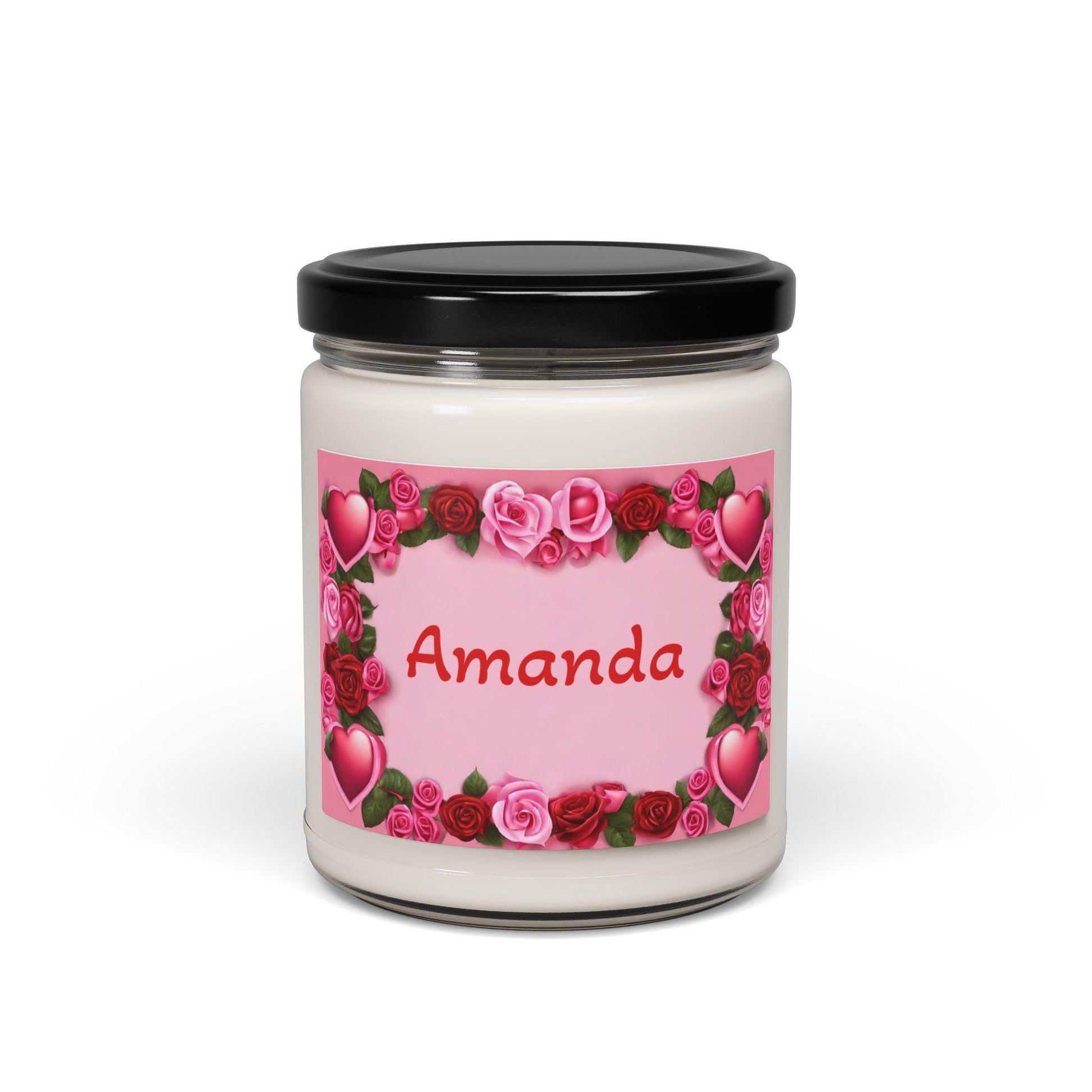 Aromatherapy Soy Candle, Personalized Message with Hearts and Roses, Gift for Her, Valentine's Day Candle, Pink Background, Scented Candle - Printspirationz